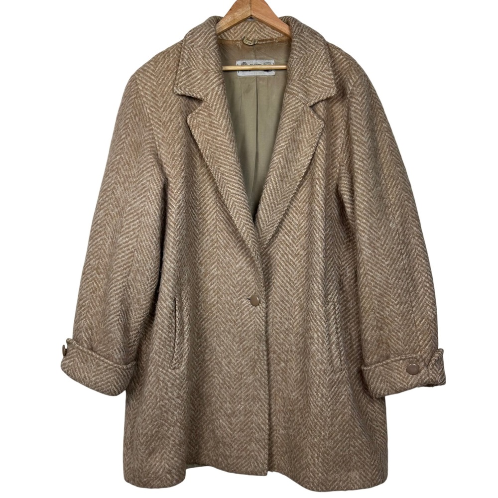 Vintage Saxton‎ Hall Virgin Wool Herringbone Coat Womens 24 Oversized Old Money